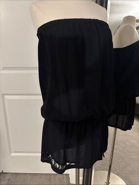 Women's Black Strapless Blouson Camisole Dress - Casual Evening